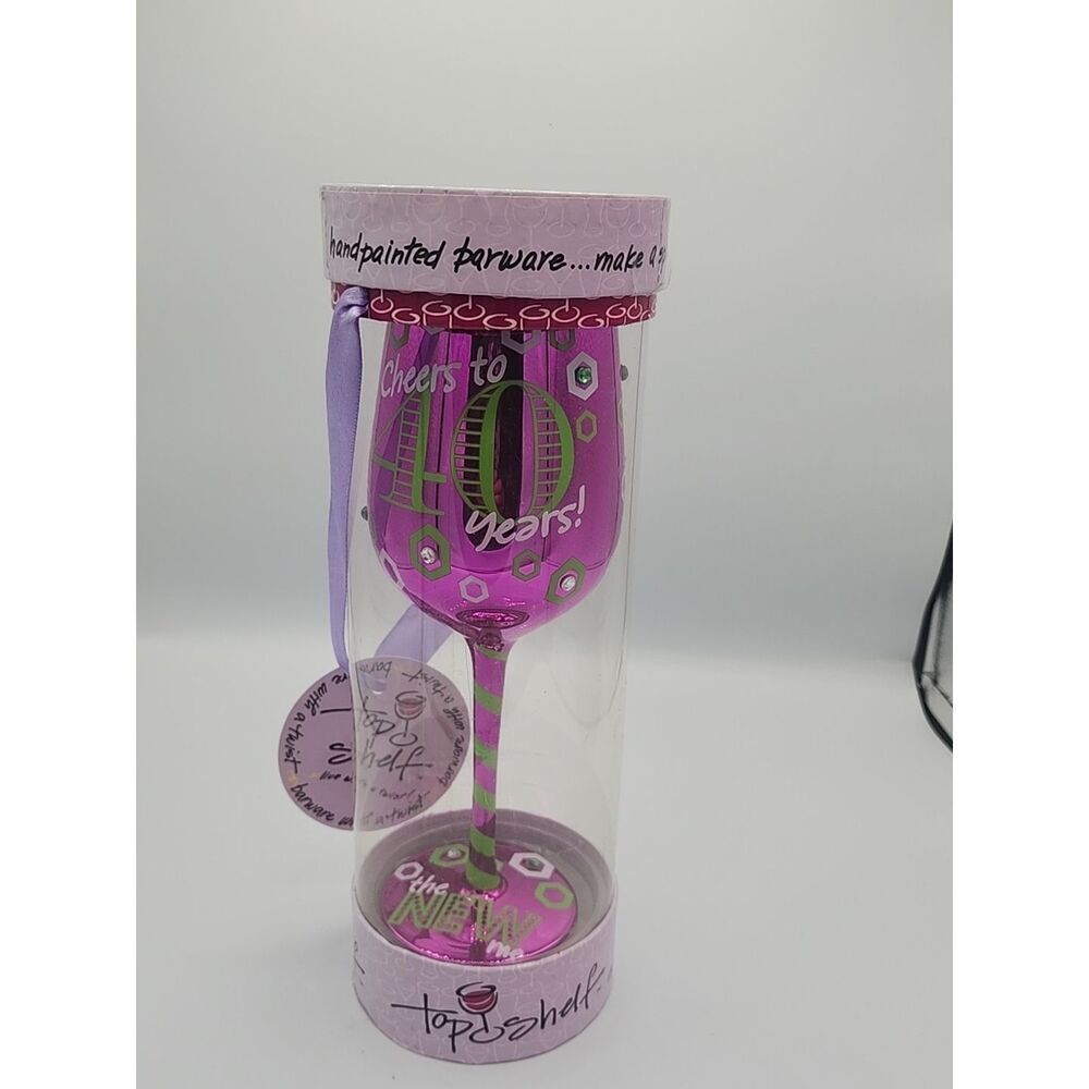 Top Shelf Cheers To 40 Purple Wine Glass Hand Painted 15oz. Birthday